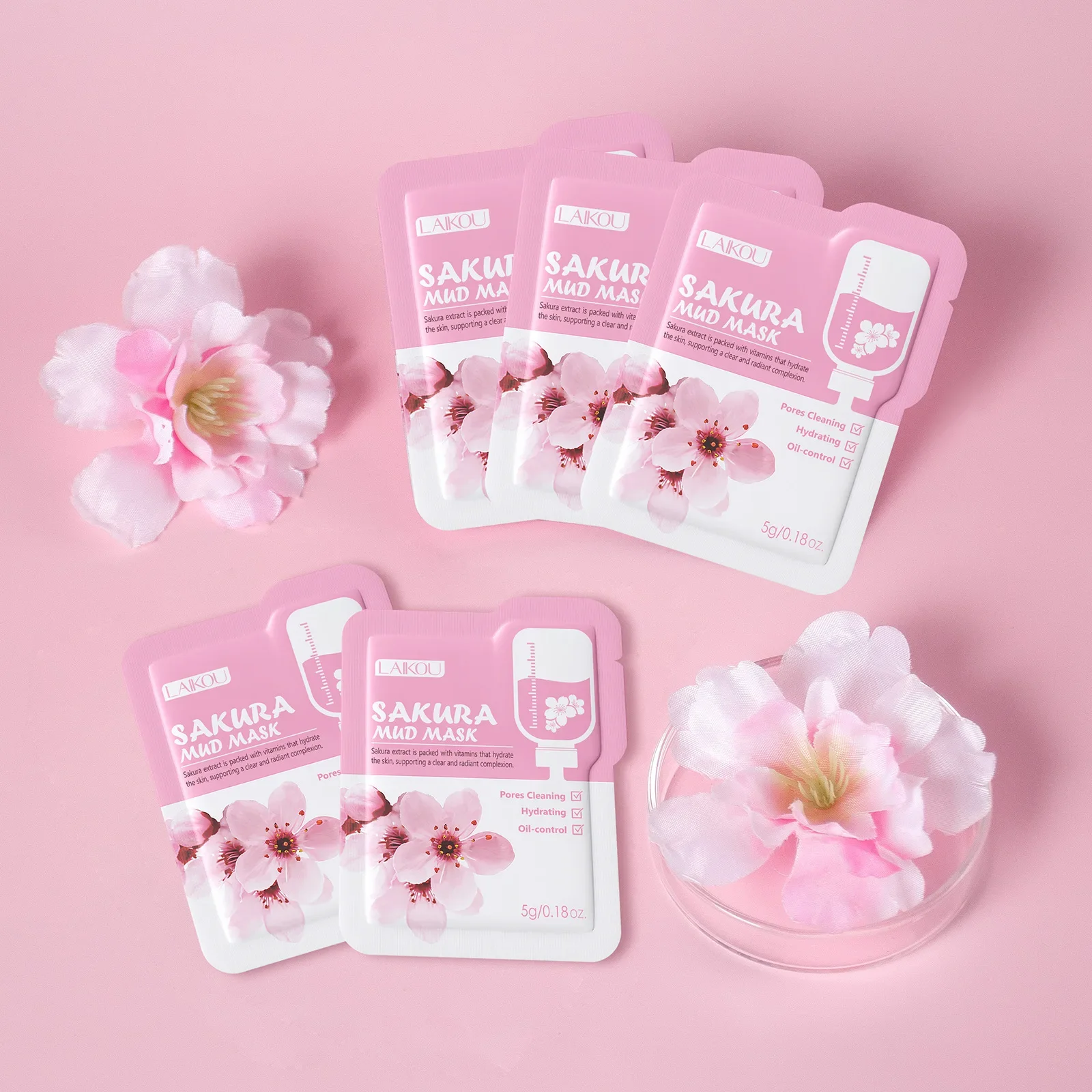 Laikou Sakura Mud Mask 5g | Deep Cleansing Hydrating Clay Mask for Oil Control, Pore Minimizing & Brightening, Natural Skin Care