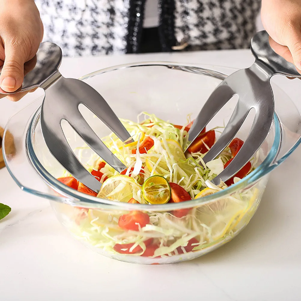 

2pcs Stainless Steel Salad Fork Rust Resistant One Piece Molding Three Prong Design Wide Handle Comfort Grip Kitchen