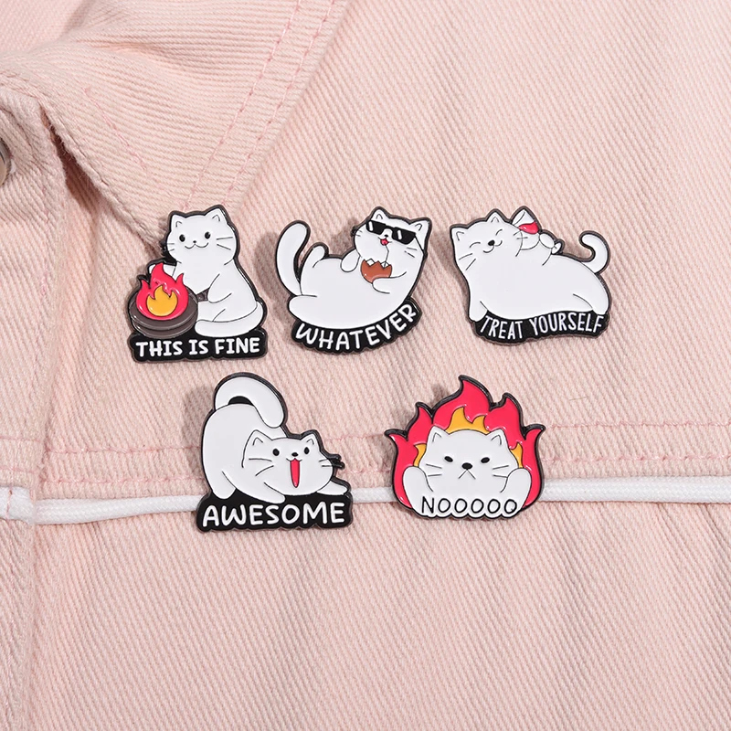 Fun Flame Cat Enamel Pin Treat Yourself Awesome Animal Brooch Lapel Backpack Inspirational Quotes Jewelry Gifts For Kid Friedns