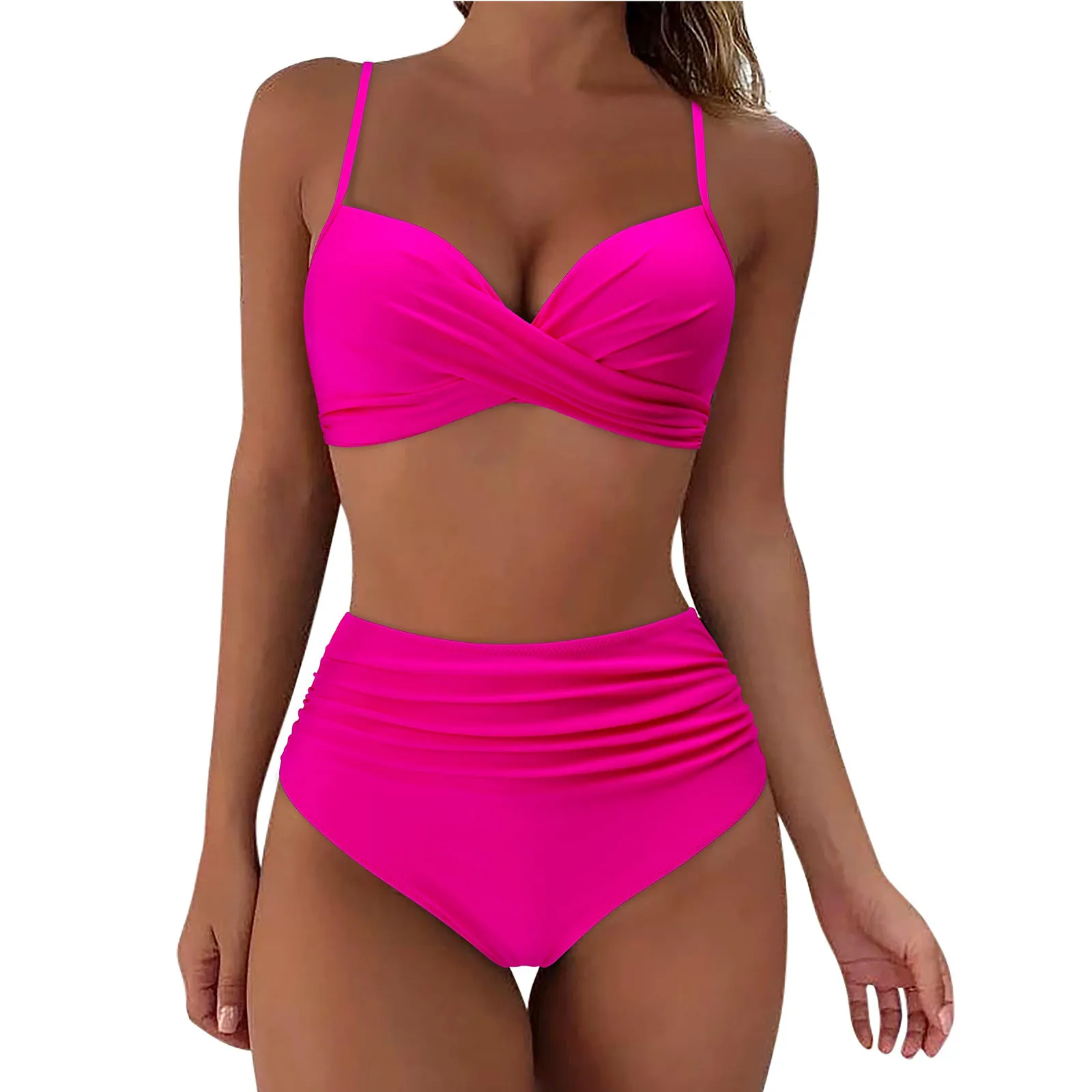 High Waist Bikini 2024 Woman Swimsuit Women Swimwear Bathing Suit Padded Push Up Ruched Swimsuit Women Bikini Set