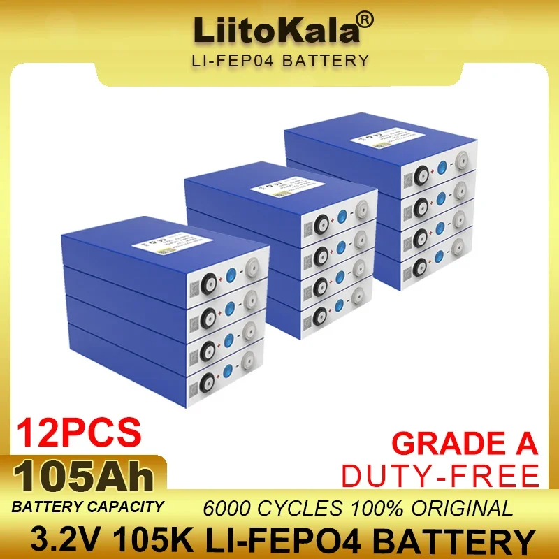 

12pcs Grade A 3.2V 105Ah LiFePO4 battery Lithium iron phospha DIY 12V 24V 36v RV Electric Car travel Solar Batteries TAX FREE