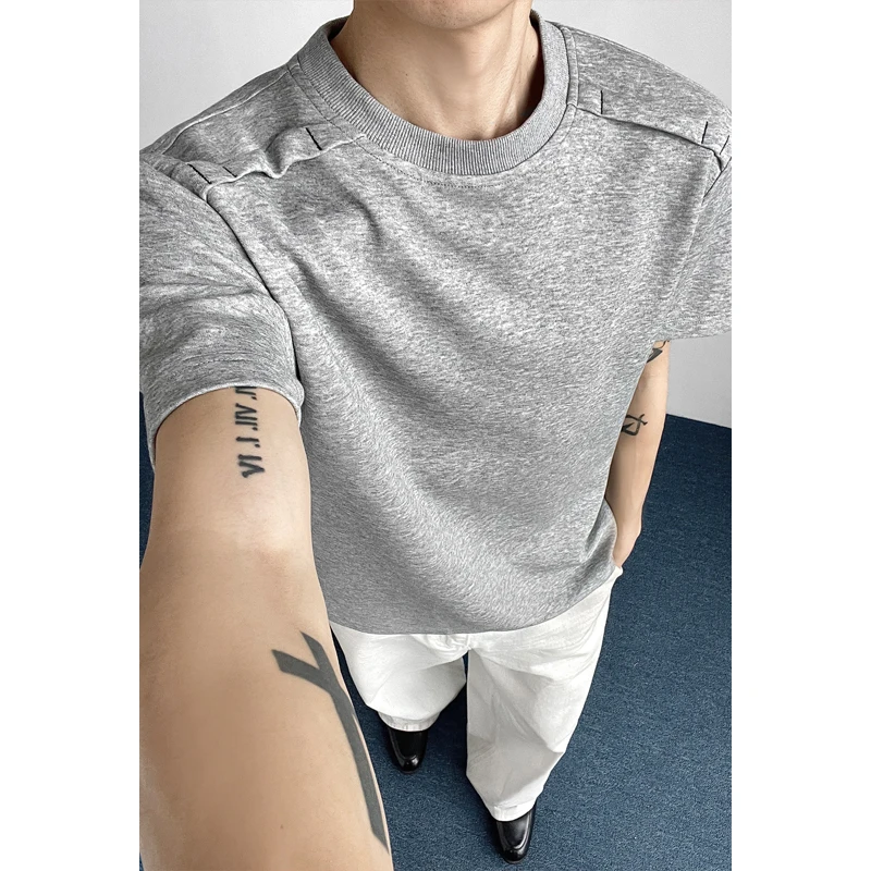Plus Size Men's Deconstructed Short Sleeve T-Shirt 3D Shoulder Splicing Oversized Tee Asymmetrical Hem Streetwear Top M-XXXXXL