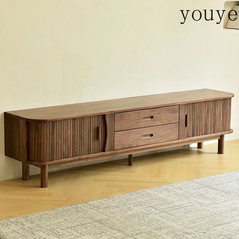 Sliding rolling shutter door TV cabinet Simple modern storage Light luxury solid wood storage cabinet Household
