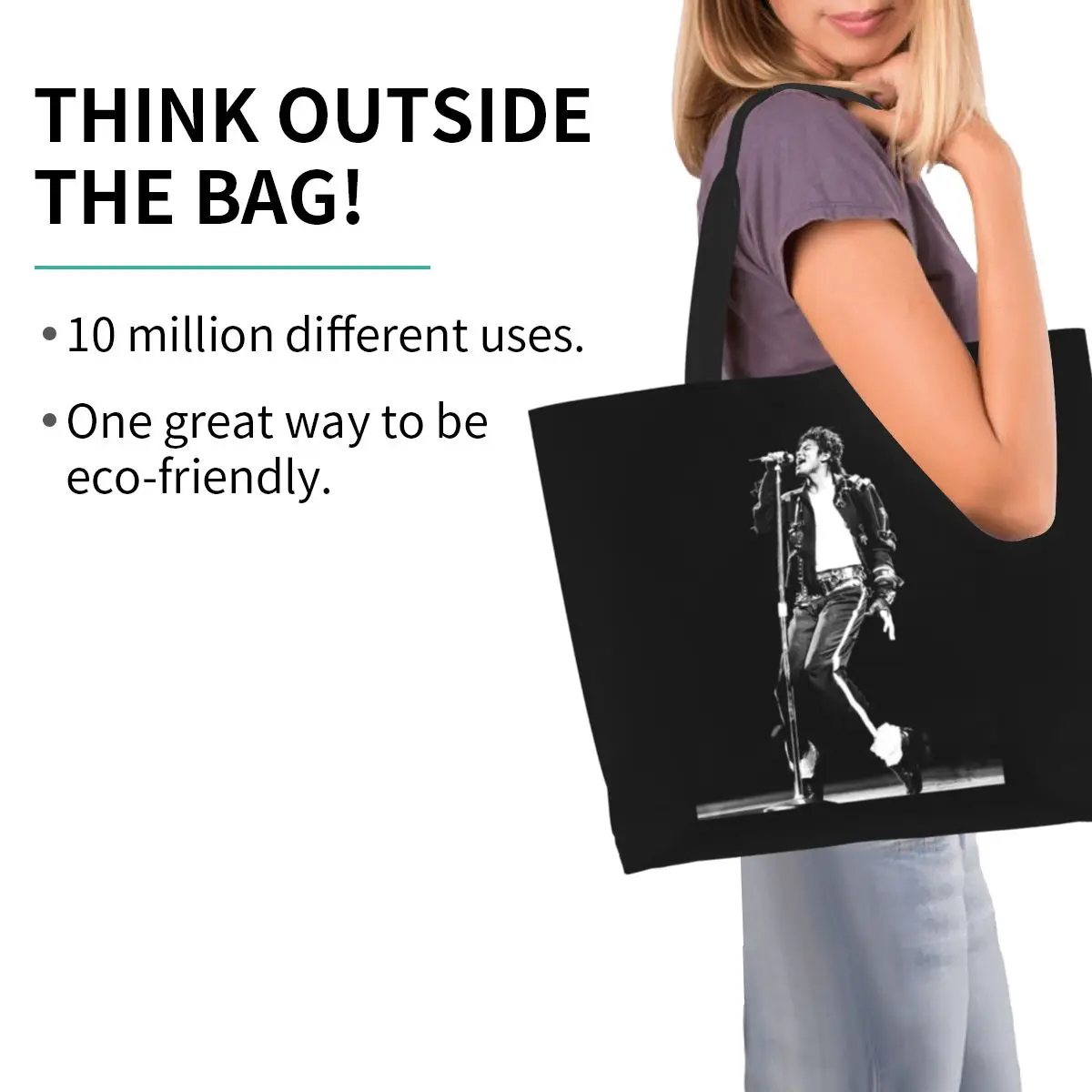 Michael Jackson Shopping Tote Bag Canvas Large Capacity Shoulder Bags Shopper Grocery Handbag for Women