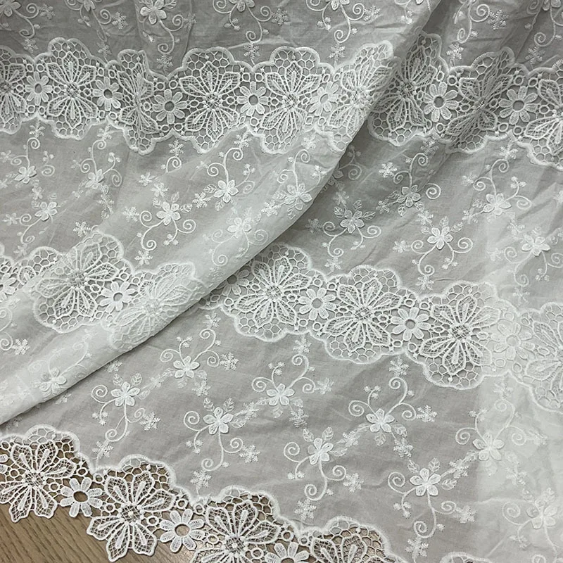 

3D hollow carved embroidery all lace trim cotton fabric milk silk flower embroidery for wedding dresses clothing fabric by yard