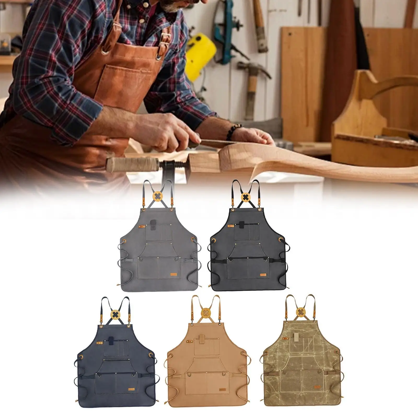 

Canvas Apron Adjustable Strap with Pockets Baking Bib Apron Outdoor Apron for Artist Painting Baking Camping Men Women Kitchen