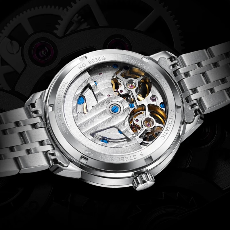 DITALING мужские автоматические часы роскошные часы винтажные механические наручные часы 50 м водонепроницаемые сапфировый скелетон двойной маховик