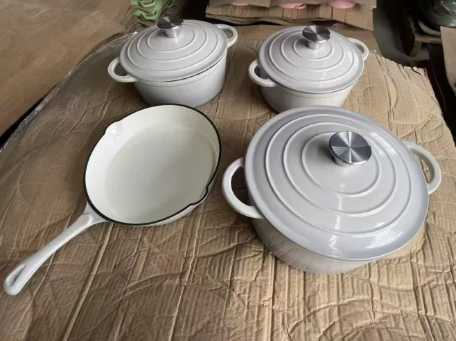 Custom Enamel Cast Iron Cookware Set 4pcs Dutch Oven Casserole With Lid Heavy Duty Kitchen Set Oven Safe Durable Cook Home Kitch
