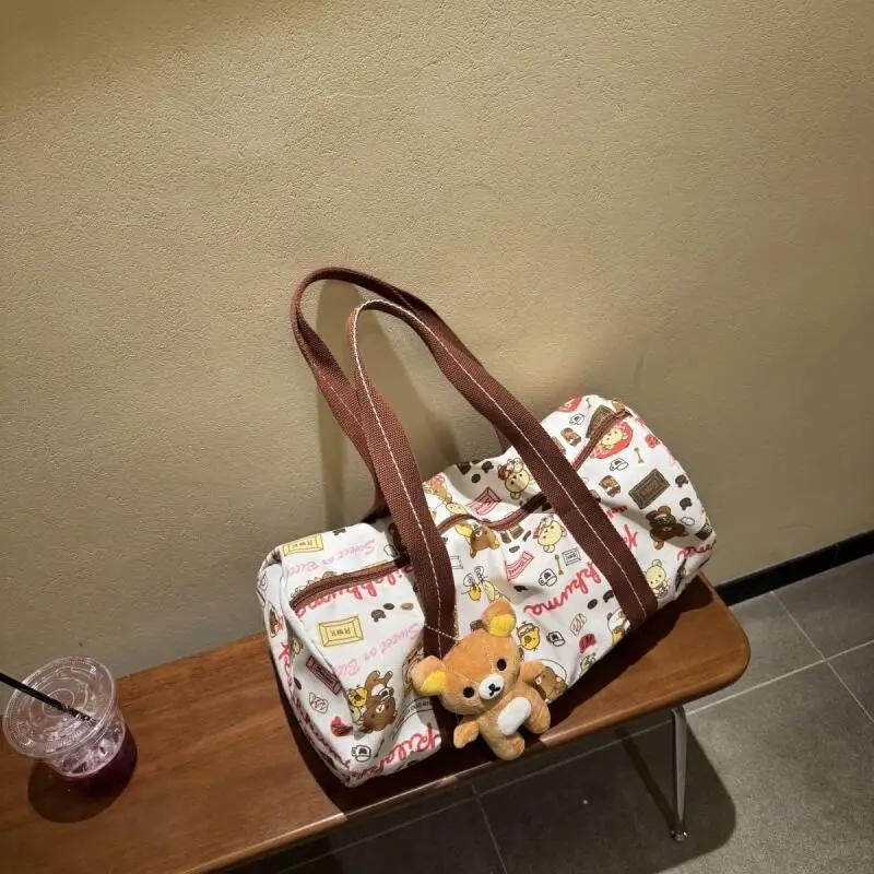 

Rilakkuma Canvas Print Large Capacity Shoulder Bag Business Trip Tourist Item Storage Bag Student Luggage Storage Handheld Bag