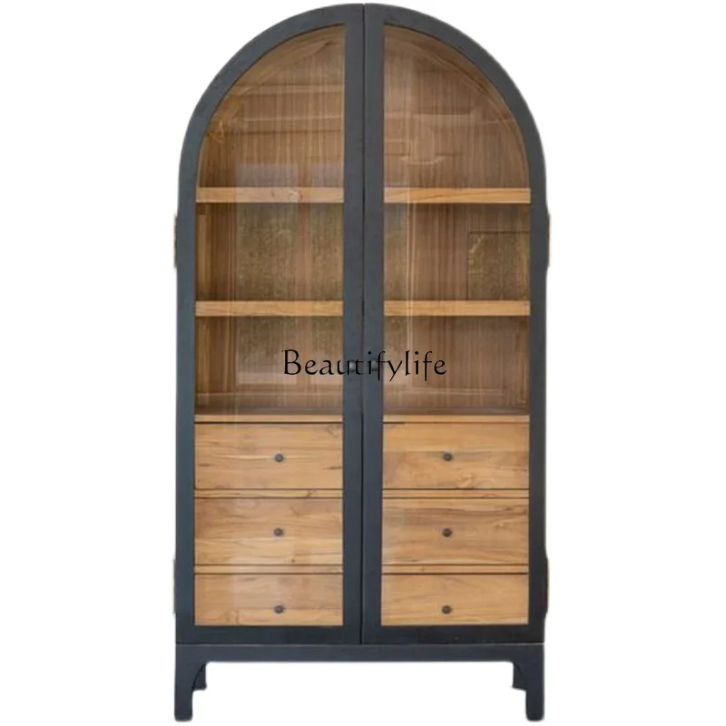 

French side cabinet Arched glass door Storage American wine cabinet