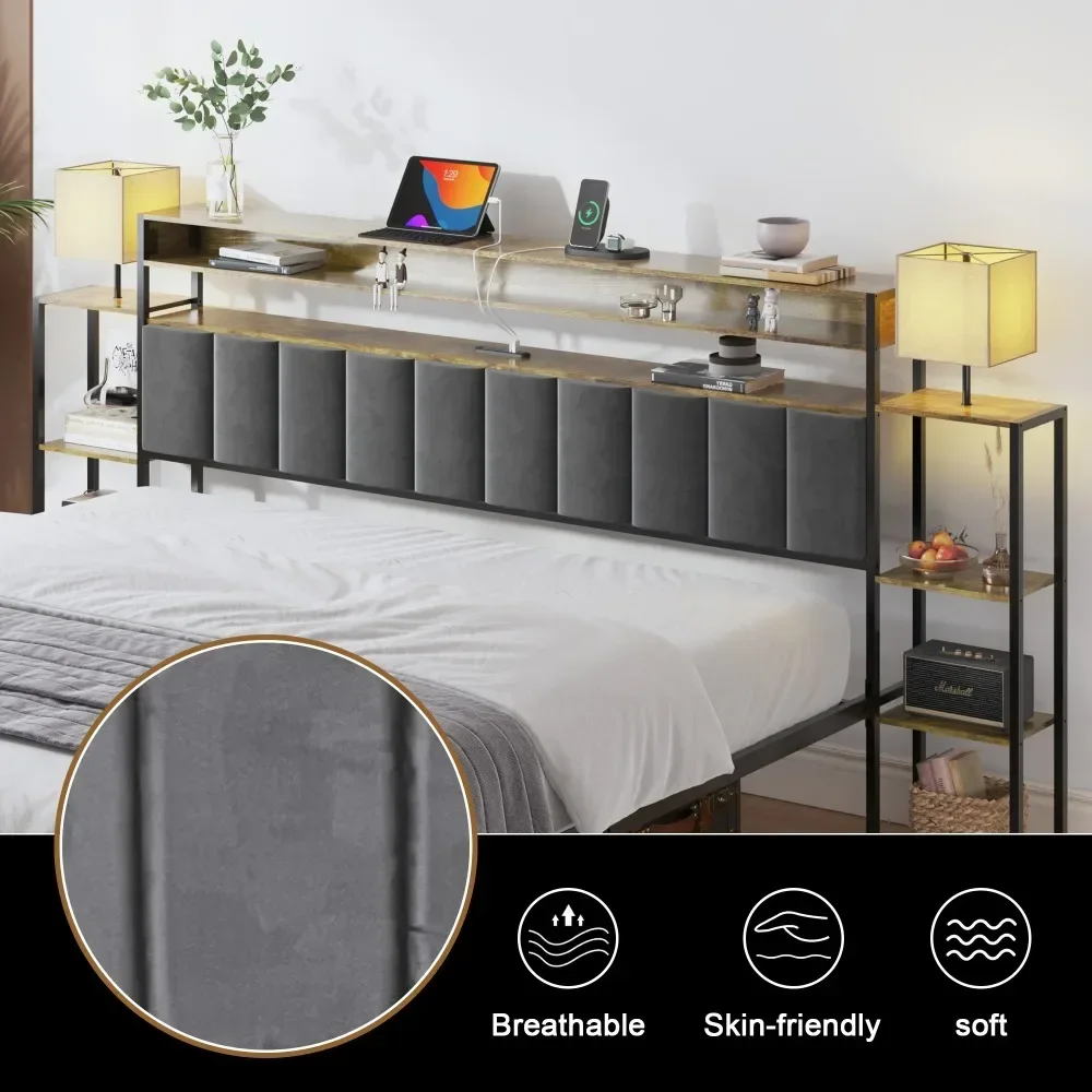 Queen Bed Frame with Headboard, Metal Platform Bed with Smart LED Lights and USB Charging Station, Easy Assembly, No Box Spring image 4