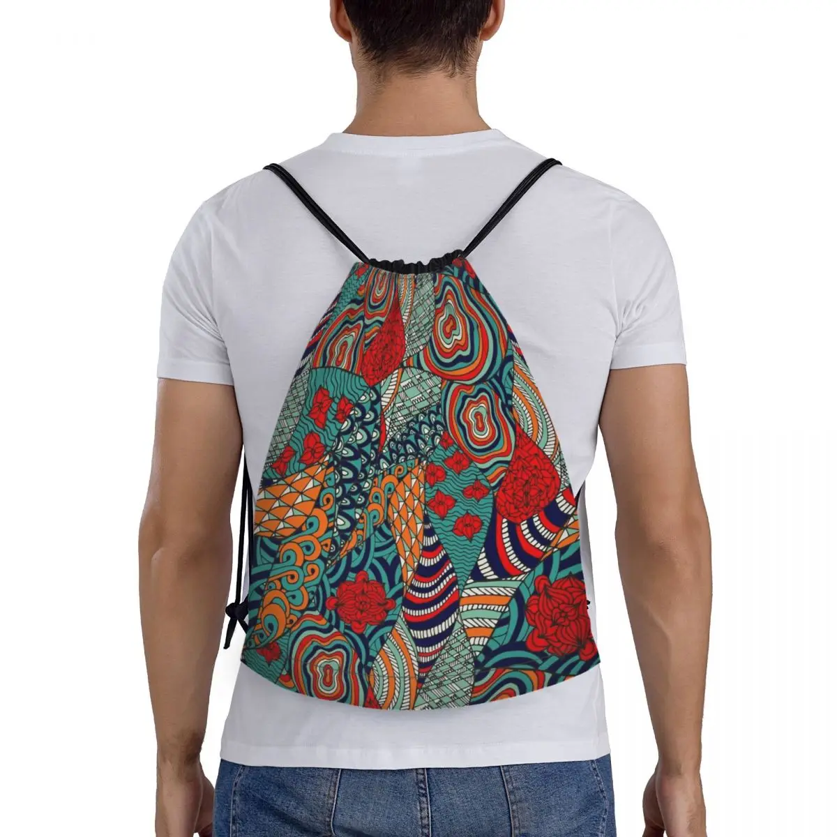 60s Hippie Abstract Drawstring Backpack Sports Gym Sackpack Flower Ankara String Bags for Yoga