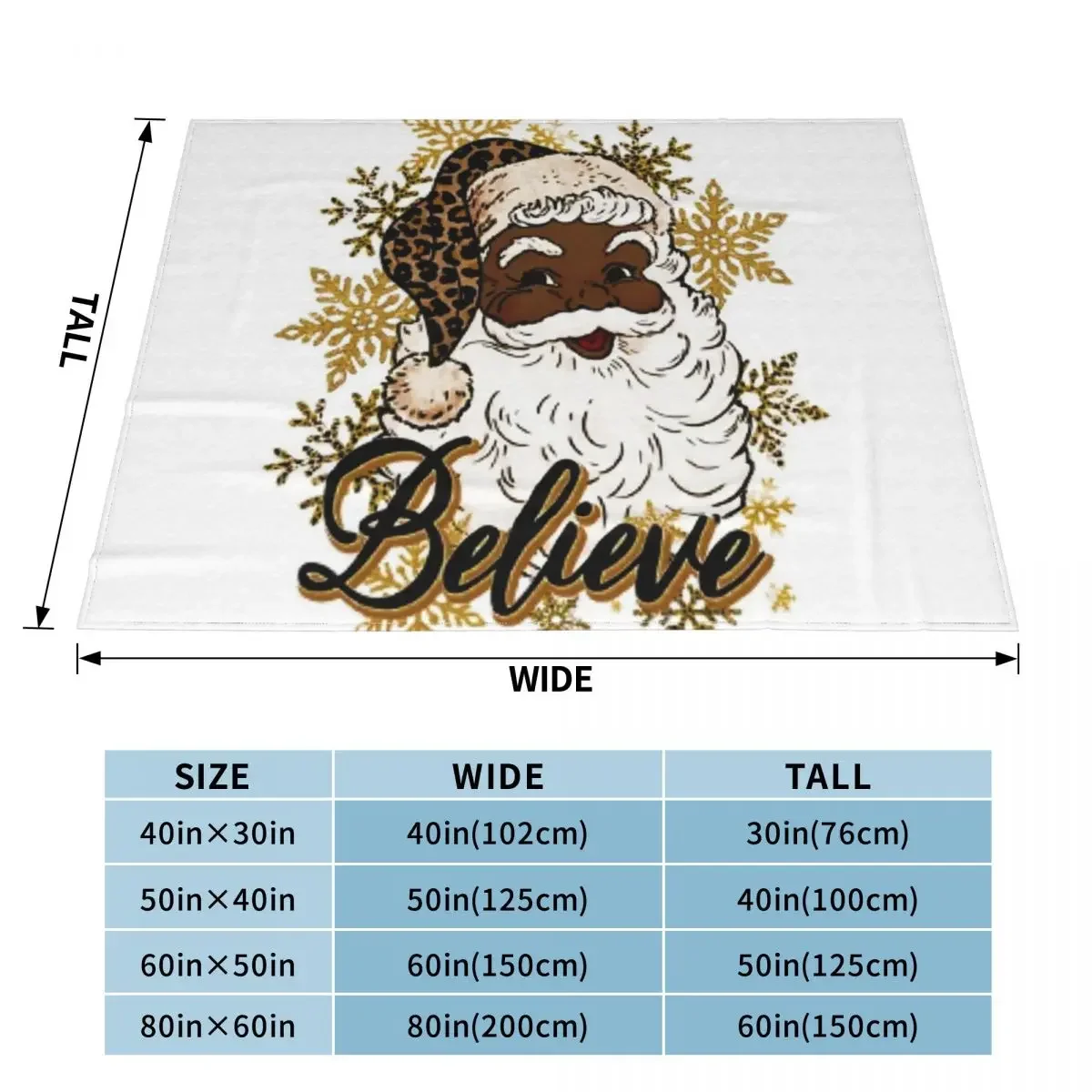 Believe in Black Afrocentric Santa Claus Throw Blanket Flannel Fabric for winter manga Luxury St Blankets