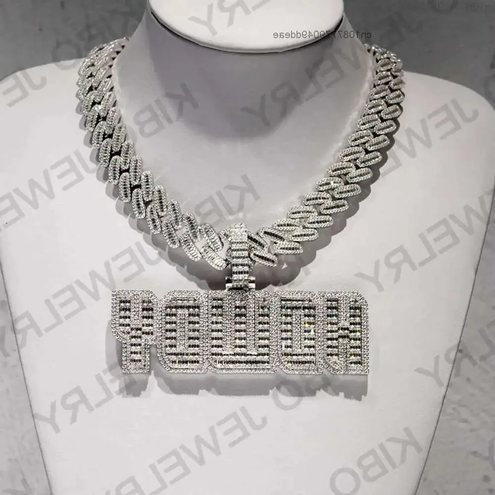 

Hip Hop Luxury Cuban Chain 18mm Width Baguette Vvs Moissanite Full Iced Out Cuban Link Chain Necklace