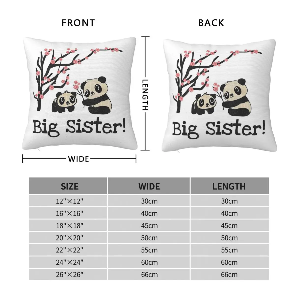 Panda Bears Big Sister Square Pillowcase Polyester Linen Velvet Printed Zip Decorative Room Cushion Case