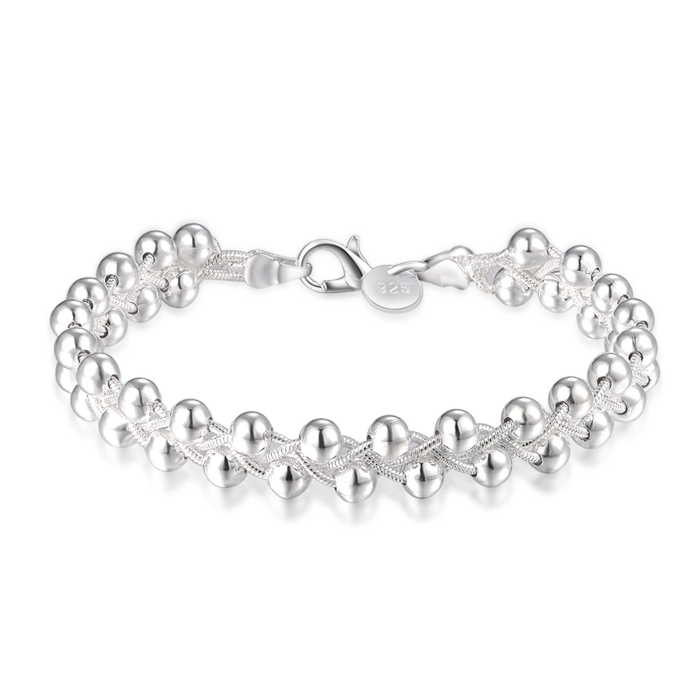 Pulseira requintada de prata pura para mulheres, miçangas claras tecidas, ornamento requintado, estilo étnico, elegante e criativo, presente para festa