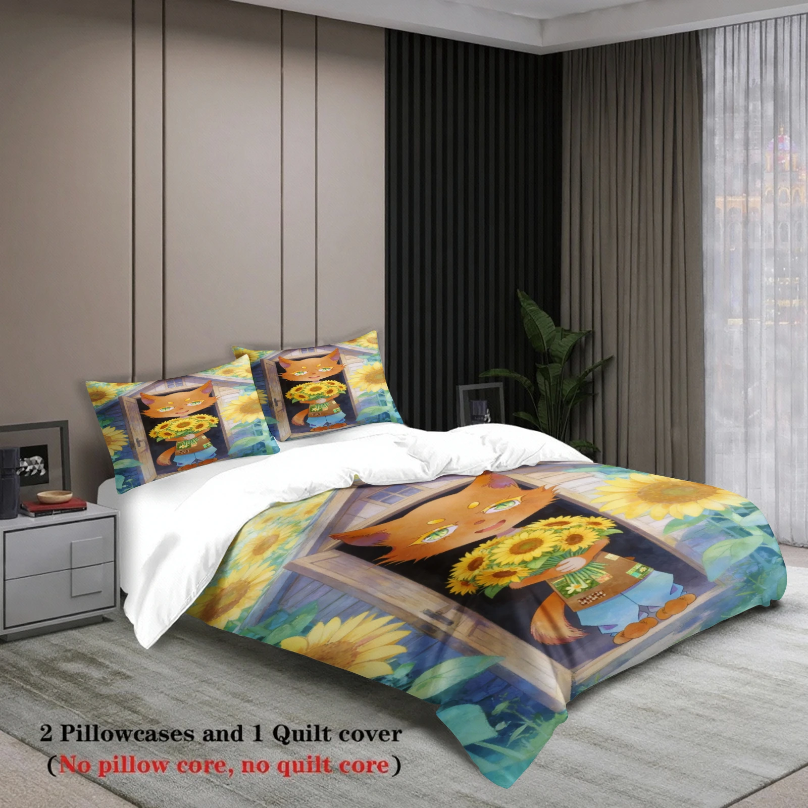 Sunflowers Bedding Set Softville Cozy Town Cute Fern the Quilt Fox With Duvet Cover & Pillowcase For Children's Bedroom Decor