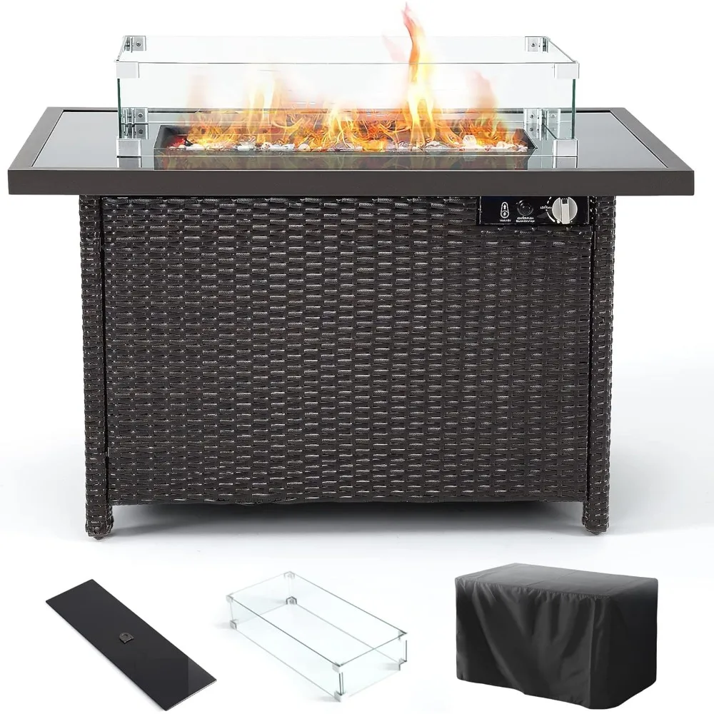 

Propane Fire Pits, PAMAPIC 50,000 BTU Auto-Ignition Outdoor Fire Pit Table with Glass Wind Guard,41 Inch Outdoor Fire Tables for