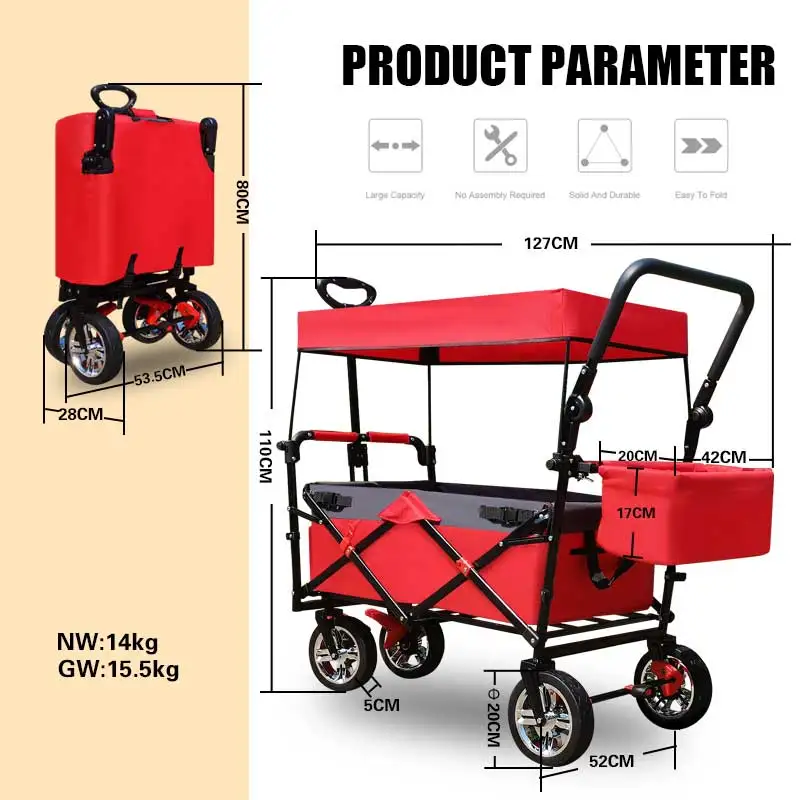 Camping wagon foldable garden hand cart with canopy folding bollerwagen garden trolley