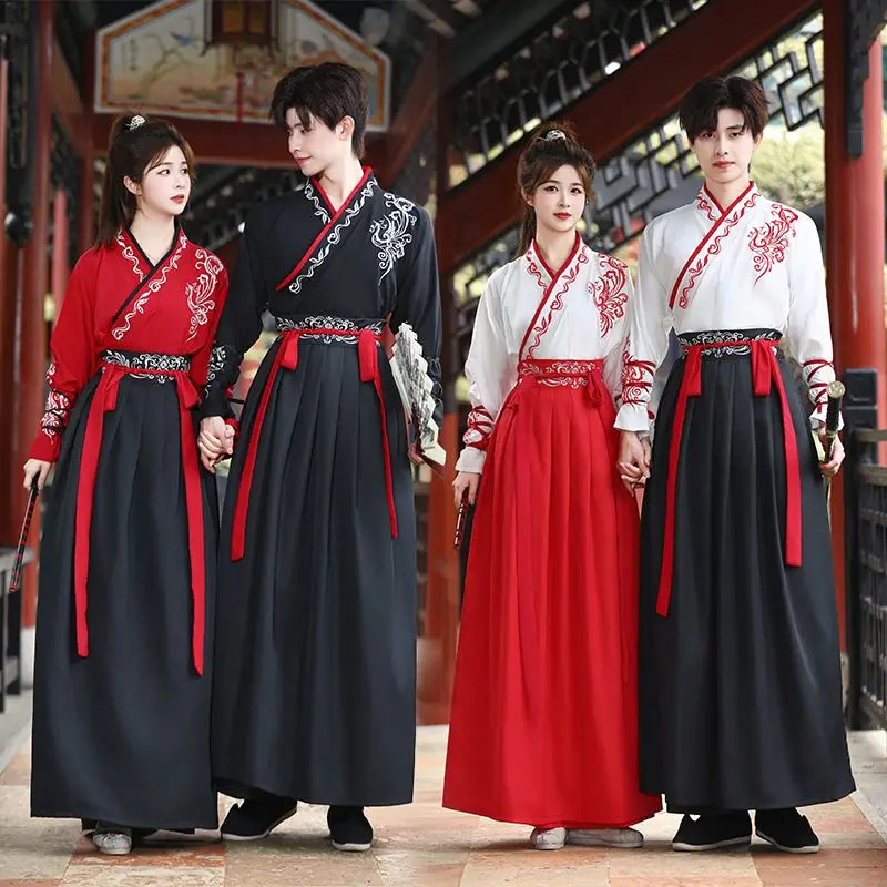 

Black Embroidery Authentic Wuxia Hanfu Costume | Jin-Style Cross-Collar Unisex Set Cosplay Costume Hanfu for Men&Women