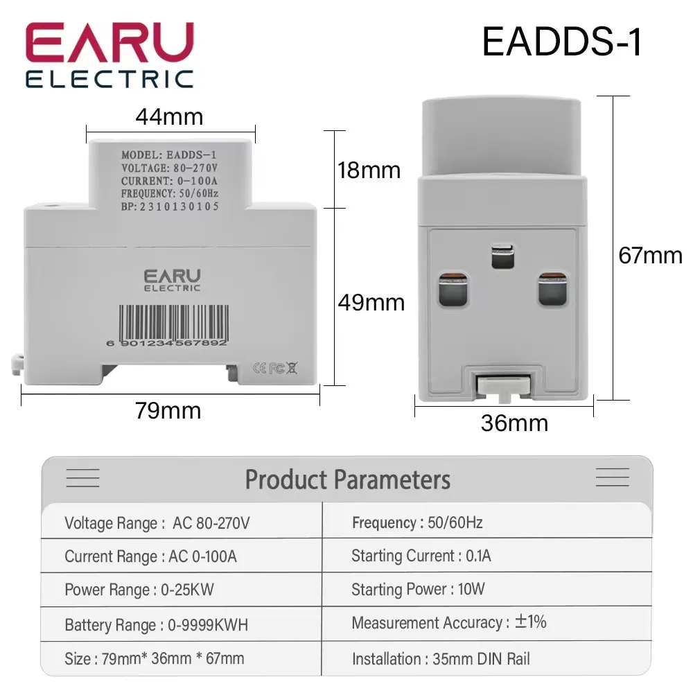 4IN1 Digital AC 110V 220V 100A Voltage Current KWH Electric Energy Monitor Meter VOLT AMP Voltmeter Aammeter Wattmeter Din Rail