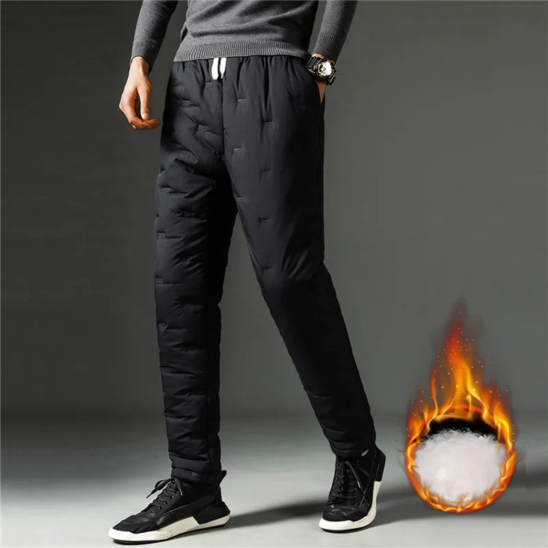 2024 Winter Warm Drawstring Long Men Pants Thicken Solid Color Sweatpants Warm-Keeping Straight Male Casual Sport Plush Trousers