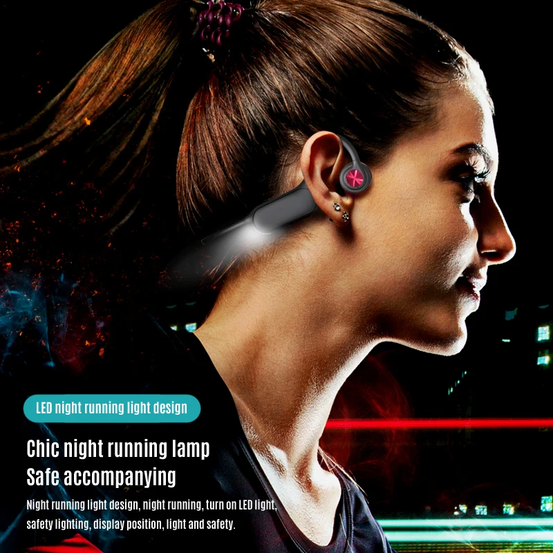 IPX8 Swimming Waterproof Night Running Lighting Bone Conduction Wireless Earphones Come with MP3 Music 32G Memory