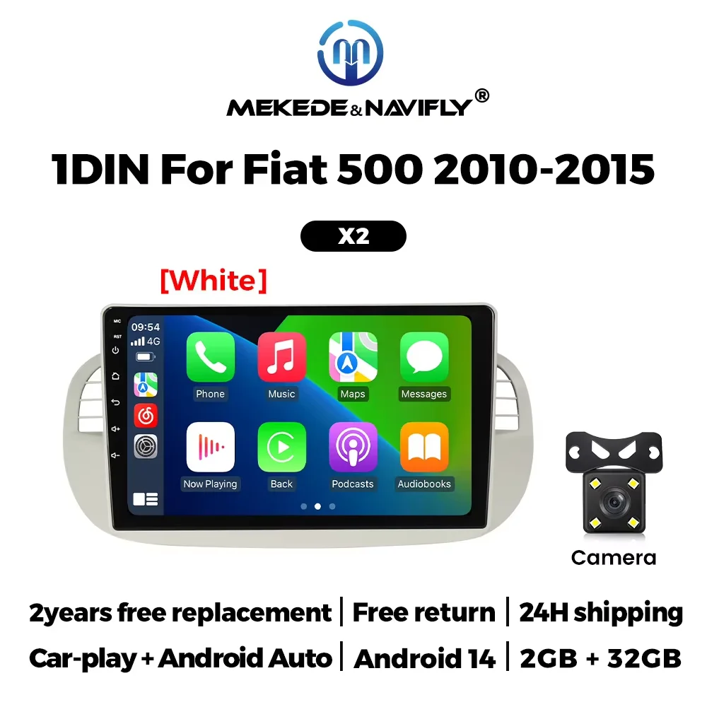 MEKEDE 9 inch Android 14 Autoradio Voor Fiat 500 2007-2015 Carplay + AUTO GPS Navigatie Multimedia Speler FM Audio Stereo Head Unit