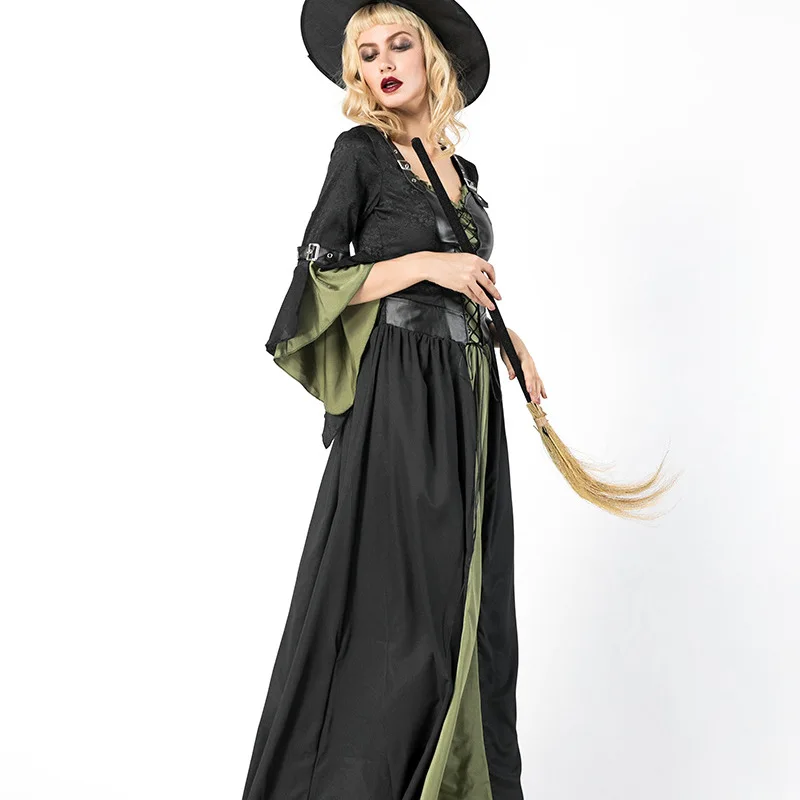 大きいサイズの魔女ロングドレスコスプレ衣装、バー、ハロウィンパーティー、女性用伝統民族衣装、ステージパフォーマンス用...
