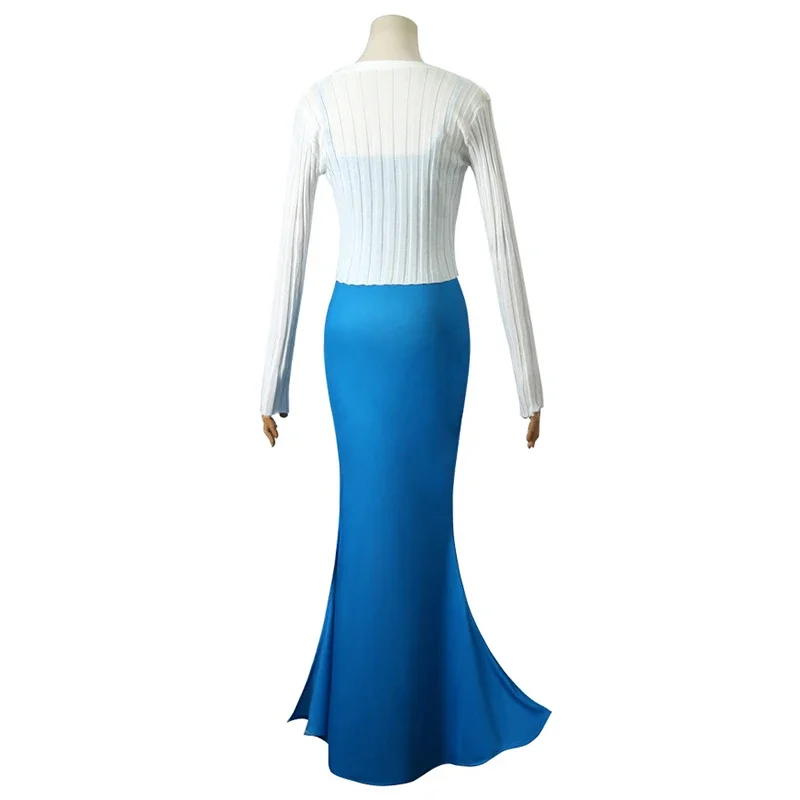 Game Genshin Impact Shenhe Cosplay Costume para Mulheres, Vestido Camisola Azul, Cardigan De Malha, Roupas De Carnaval, Adulto