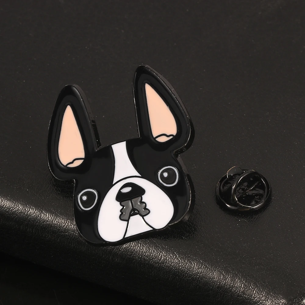 Black and White Dog Brooch  French Bulldog for Pocket Pin Jacket Backpack Cute Animal Jewelry Gifts