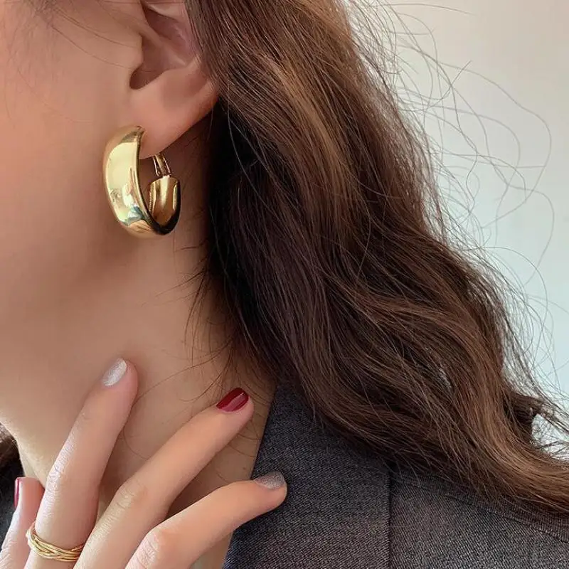 925 Silver Needle Korean Fashion Gold Color Big Hoop Earrings For Women Earing Jewelry 2026 Trending Metal Circle Earrings Gifts