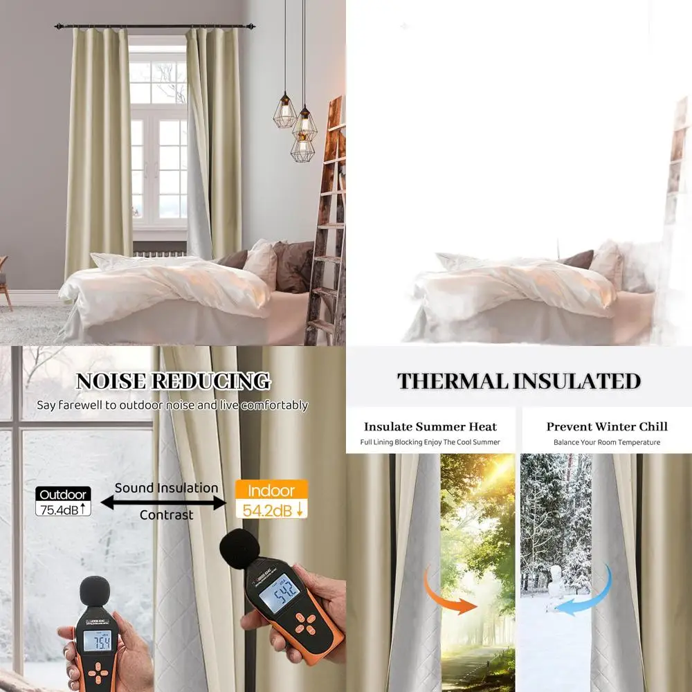 

Термоизолирующие светонепроницаемые шторы с креплением на петлях, 50x80 дюймов, бежевые, 1 штука