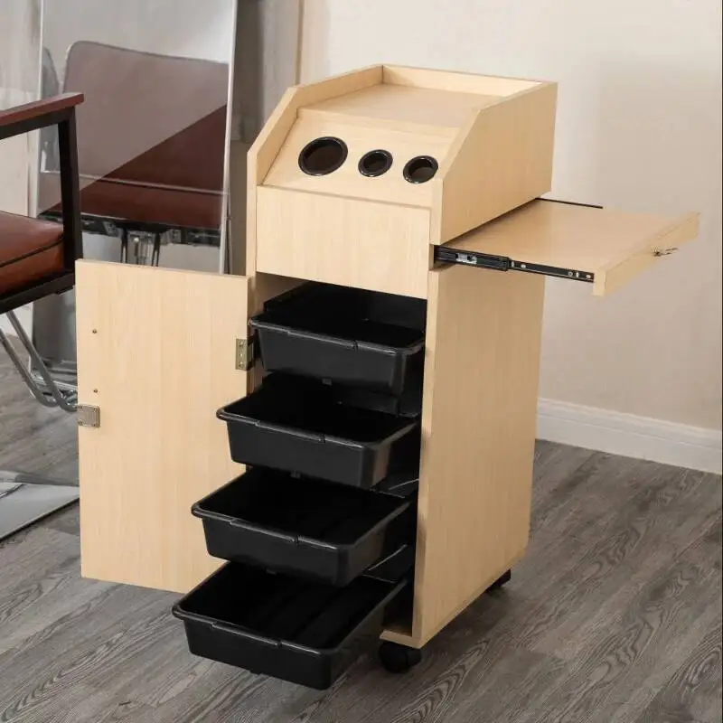 Storage Beauty Auxiliary Hairdressing Trolley Makeup Cart Salon Manicure Aesthetic Wheels Roulette Wooden Rotating Car