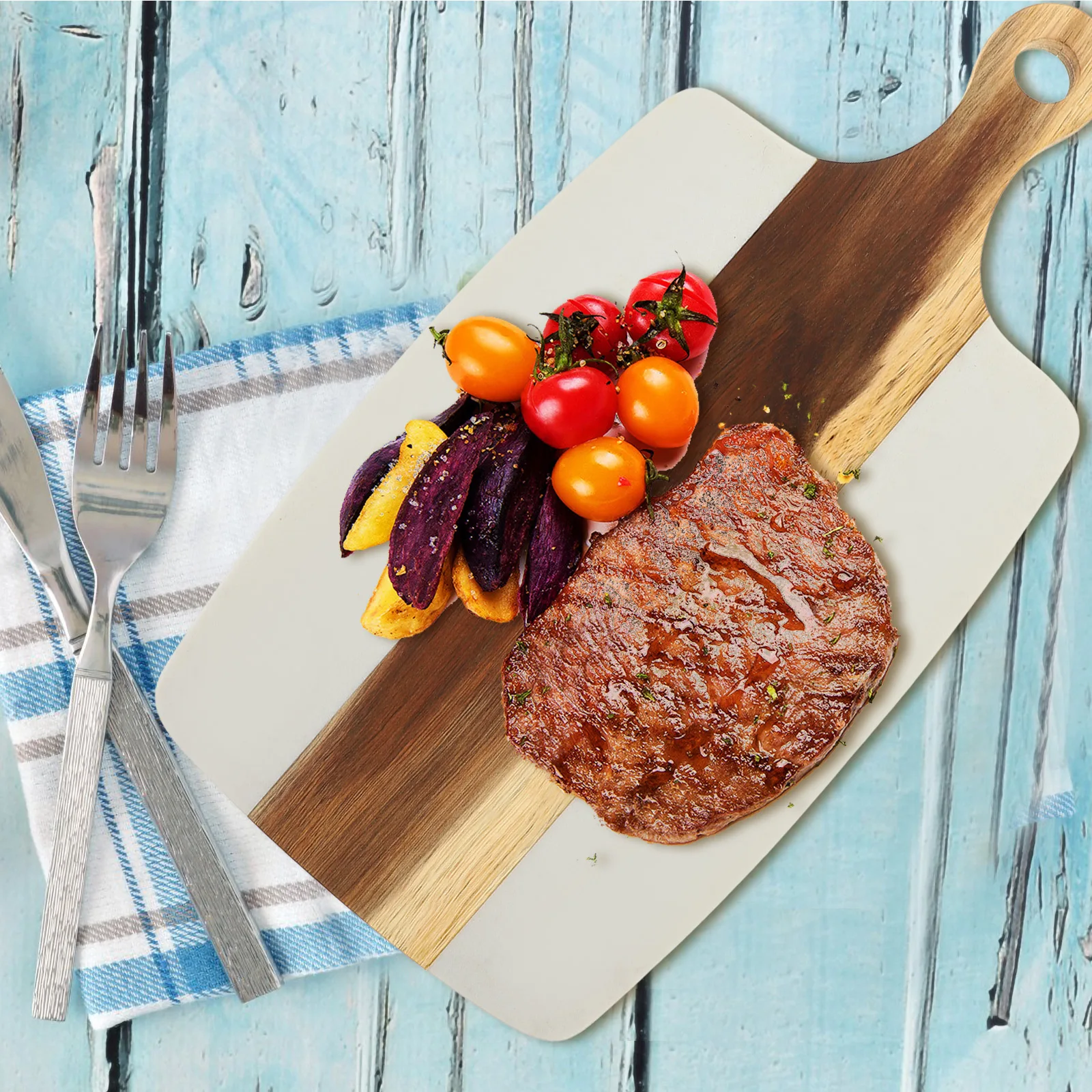 

Large Wooden Cutting Board with Marble Inlay Multi Function Chopping Board for Cooking Baking Camping Steak Cheese Serving