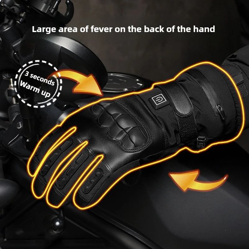 Guantes calefactables de esquí para montar en invierno para hombre, pantalla táctil de 5000 mAh, calefacción eléctrica para dedos, 3 niveles de temperatura, guantes térmicos para deportes al aire libre