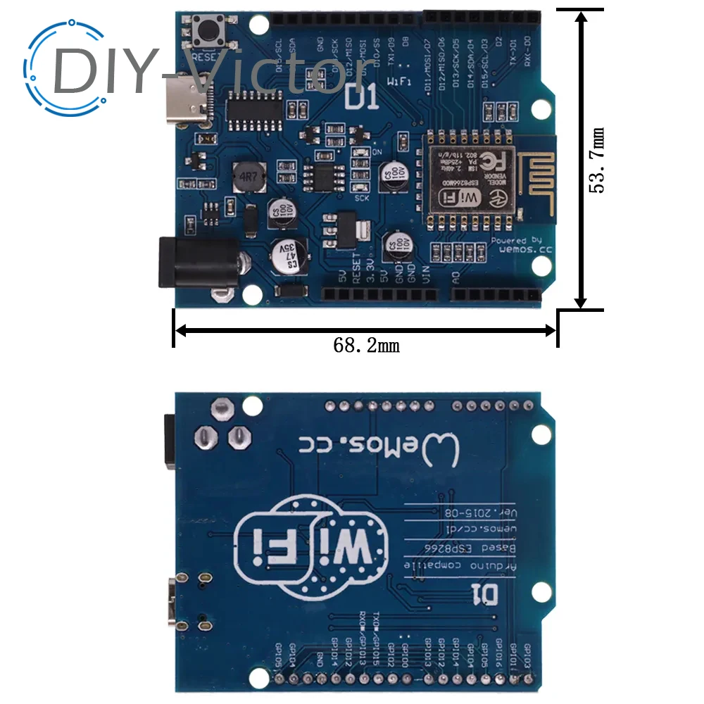 ESP-12E For WeMos D1 R2 WiFi UNO Shield Based TYPE-C ESP8266 ESP8266EX For Arduino IDE 3.3V/5V Support OTA Wireless Upload