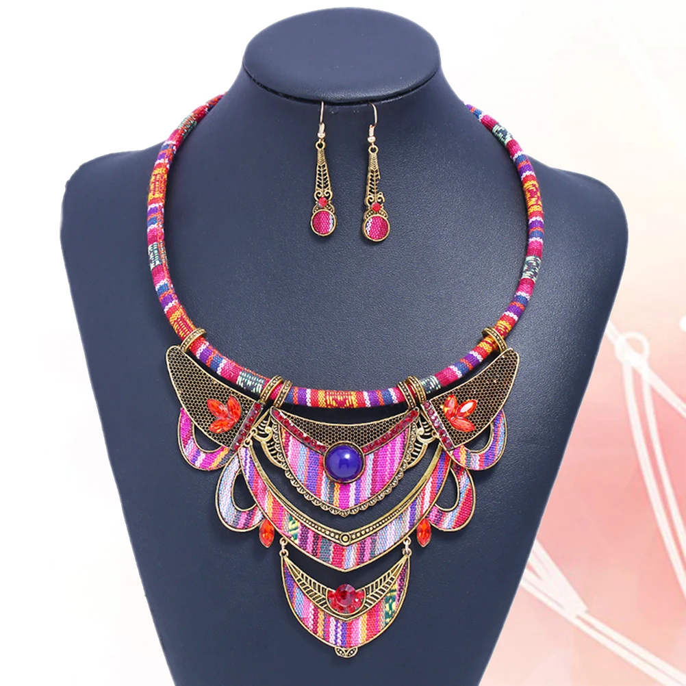 

Ethnic Style Necklace Set Bohemia Jewelry Tribal Earrings Gift Wedding Party Birthday Occasions Fit All Gatherings Simple
