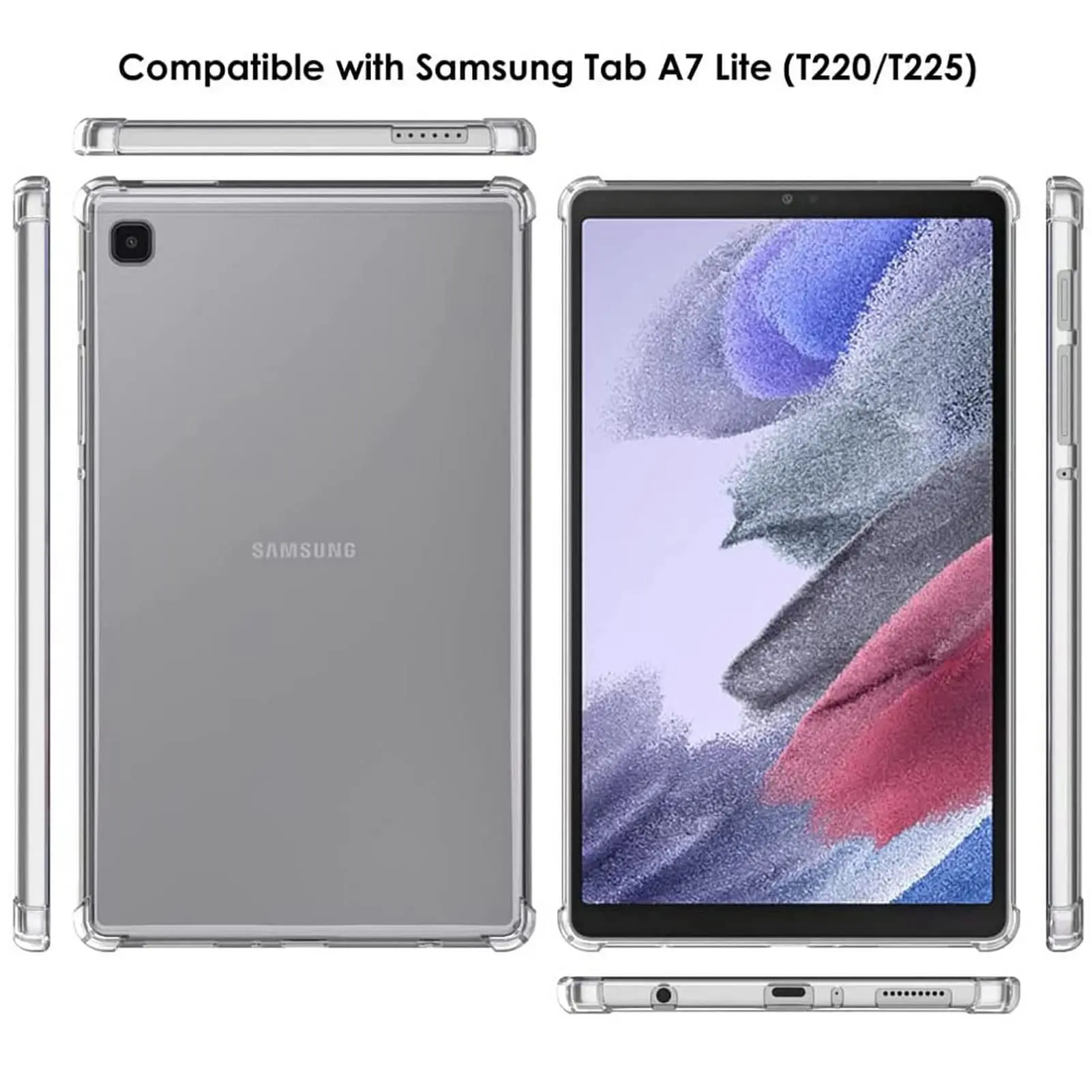 携帯電話用耐衝撃シリコンケース,Samsung Galaxy用耐衝撃カバーa7 lite 8.7 in SM-T220,透明ケース,SM-T225