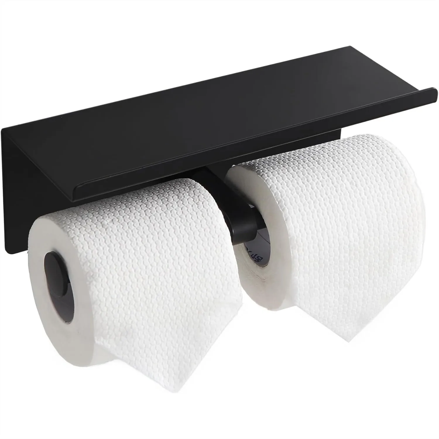 

Wall Mounted Toilet Paper Holder with Shelf for Bathroom, Double Head, Black
