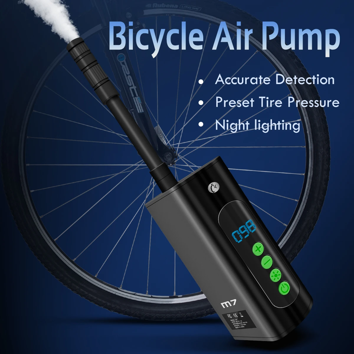 CYCLAMI Bicycle Electric Inflator Pump Mini Portable 130Psi High Pressure Air Inflator