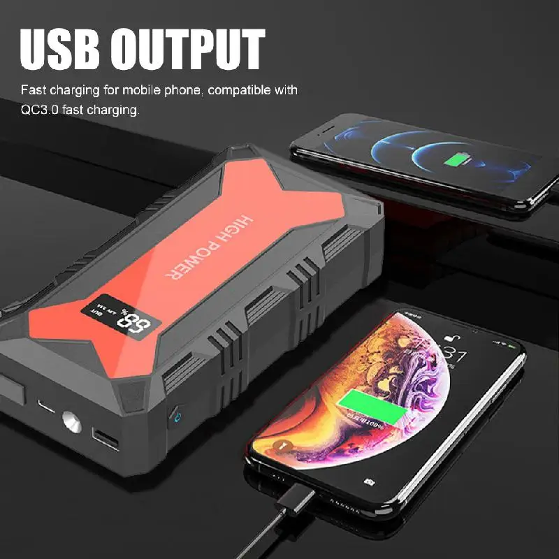 30000mAh Car Battery Jump Starter Portable Power Bank 1600A USB Fast Charger LED Flashlight Emergency Booster Car Accessories