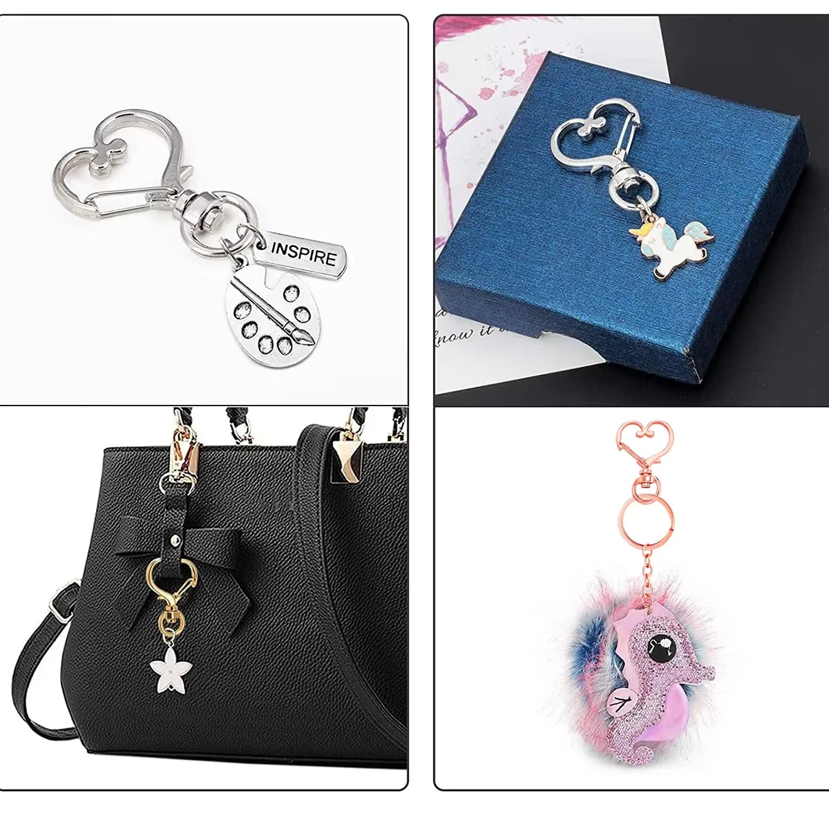 15/30 Sets Heart-Shaped Rotating Keychains with Chains