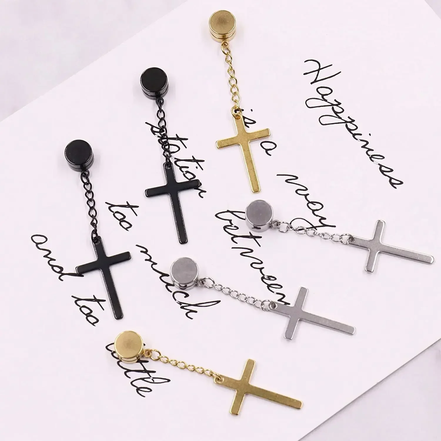 2pcs Punk Titanium Steel Men Strong Magnet Magnetic Cross Ear Clip Stud Set Non Piercing Earrings For Boyfriend Lover Jewelry