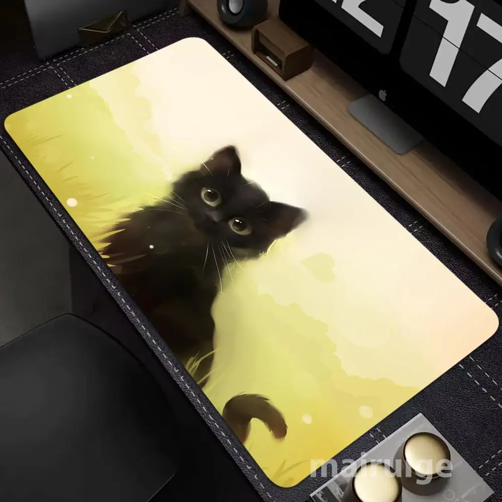 

Коврик для мыши с изображением кота, большой компьютерный офисный игровой настольный коврик XXL, резиновые нескользящие коврики для клавиатуры с прошитыми краями, игровые аксессуары, длинные настольные коврики