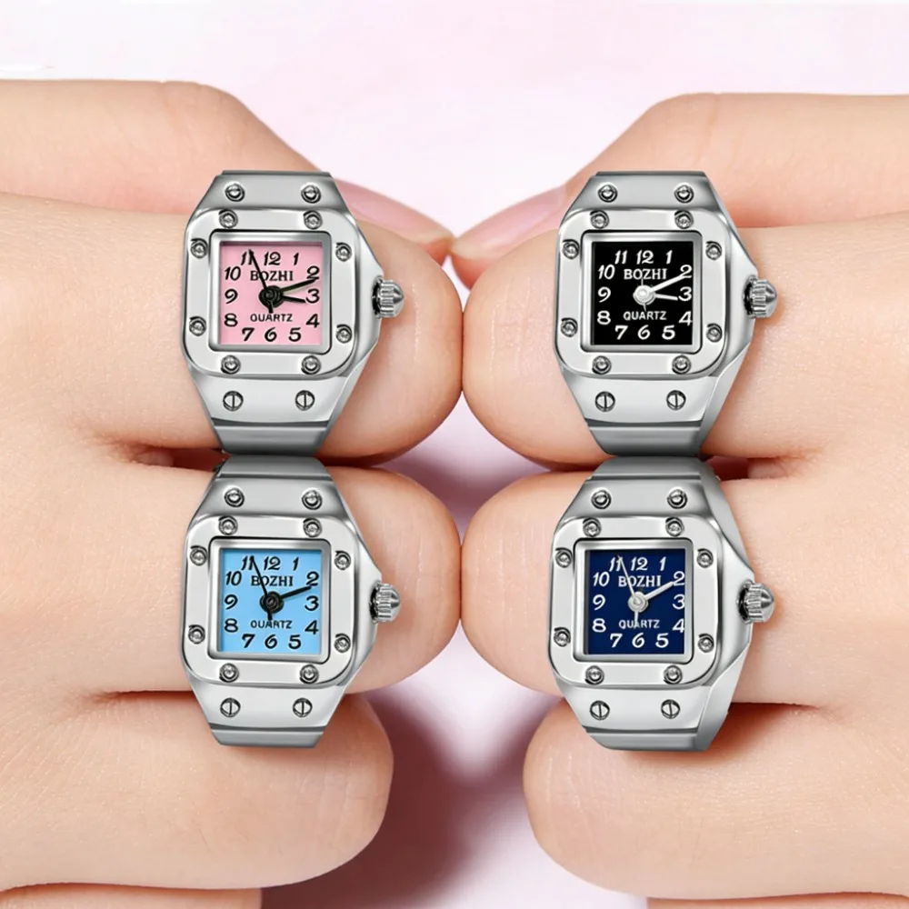 New Creative Ring Watch for Men Women, Square Dial Alloy She