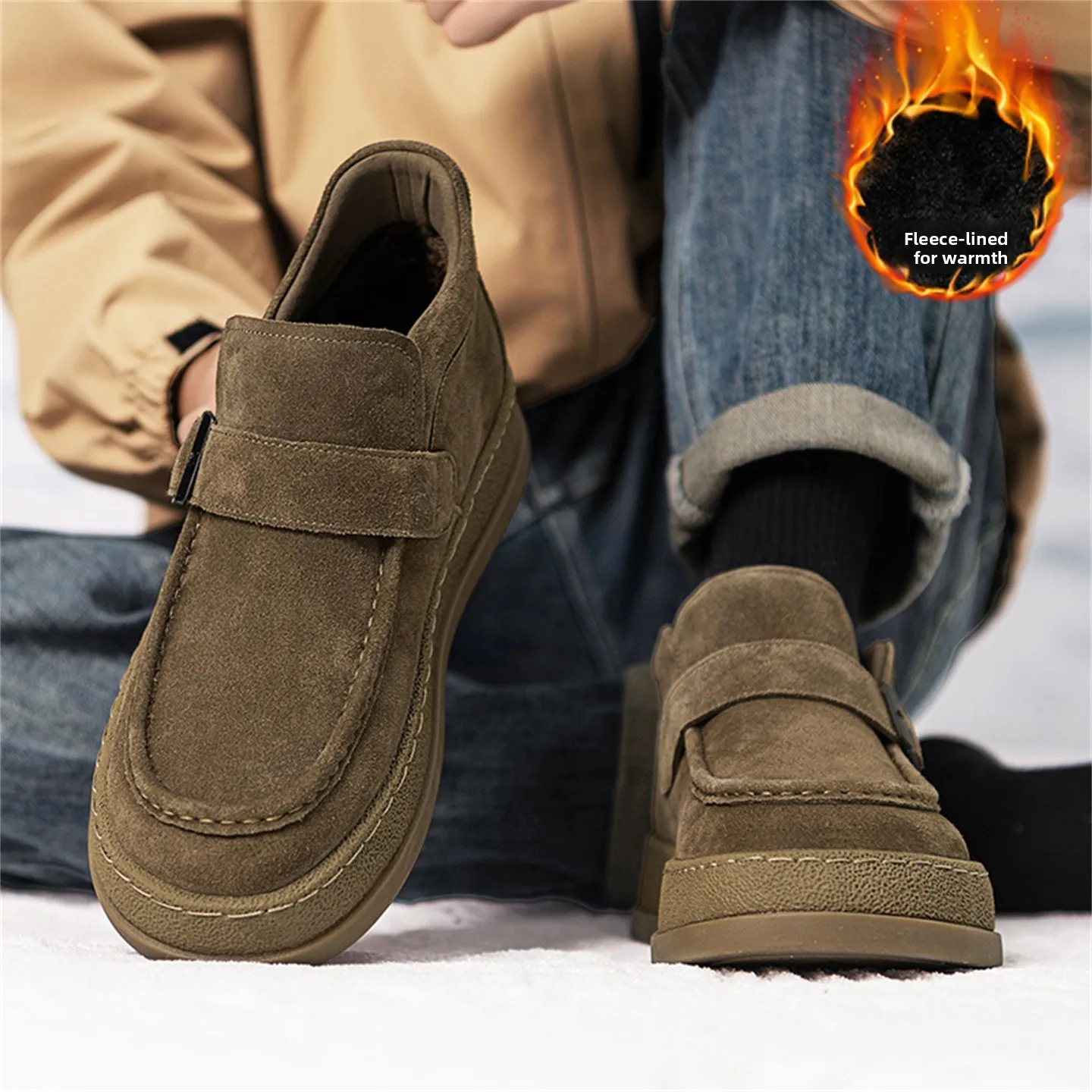 

Men's Winter Warm Fce Lined Casual Soft Bot Leather Slip-On oes Birkenoes Sle round Toe Low Heel Outdoor oes