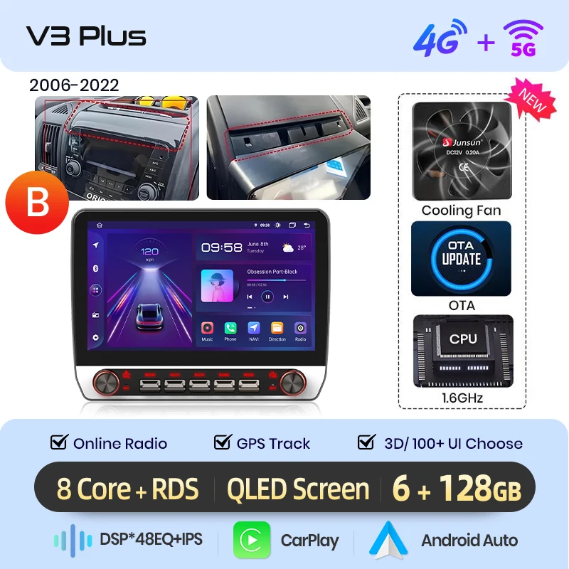 Junsun 13.1″ QLED Draadloze CarPlay Android Auto Autoradio Voor Fiat Ducato Peugeot Boxer Citroen Jumper 2006-2015 DSP SWC RDS GPS