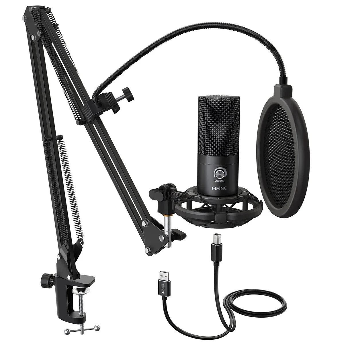 Top Studio Condenser USB Computer Microphone Kit With Adjustable Scissor Arm Stand Shock Mount for YouTube Voice Overs-T669