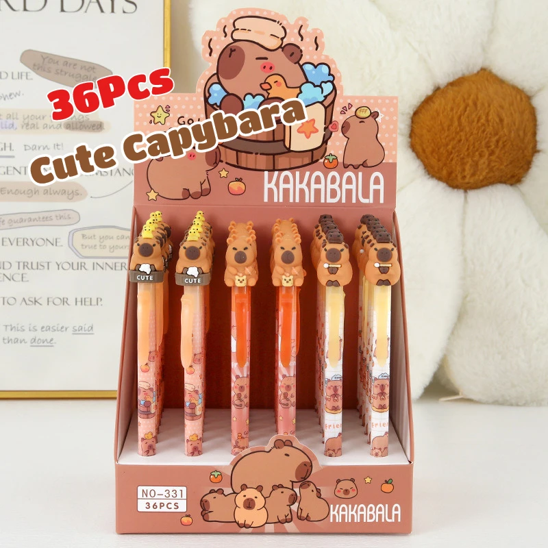 

36Pcs/Lot Cute Capybara Erasable Gel Pens Blue Writing Ink Side Press Neutral Pen Elementary School Students Kids Gifts
